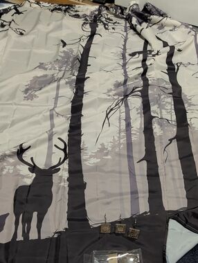 Realtree Forest Deer Shower Curtain- Black & Gray With Hooks